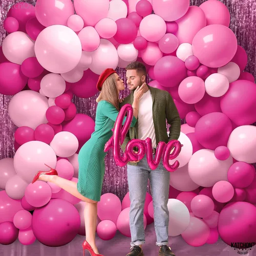 Vista 3 de KatchOn, Kit de arco de globos rosados – Paquete enorme de 141 Globos de San Valentín para decoraciones del día de San Valentín Decoraciones