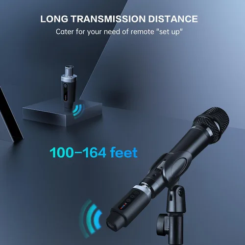 Vista 5 de EBJ Transmisor Receptor de Micrófono Inalámbrico 2.4Ghz, Sistema Inalámbrico de Micrófono XLR, Adaptador de Micrófono Inalámbrico Recargable