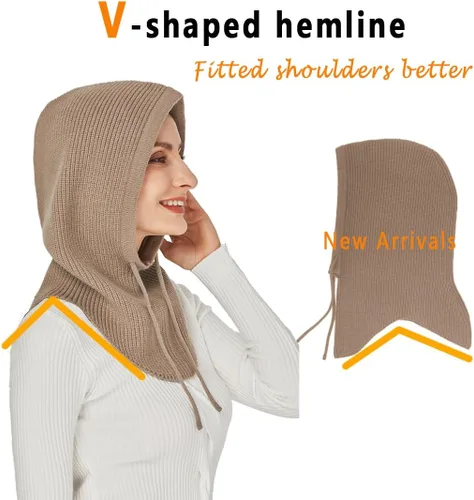 Vista 8 de Facecozy Winter Hats for Women, Wool Blend Hooded Scarf Hat for Women Balaclava Knit Skull Cap Beanie Hat Men Neck Gaiters