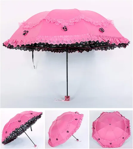 Vista 12 de Honeystore Paraguas plegable a prueba de rayos ultravioleta Princess Lace Parasol con cúpula anti-UV