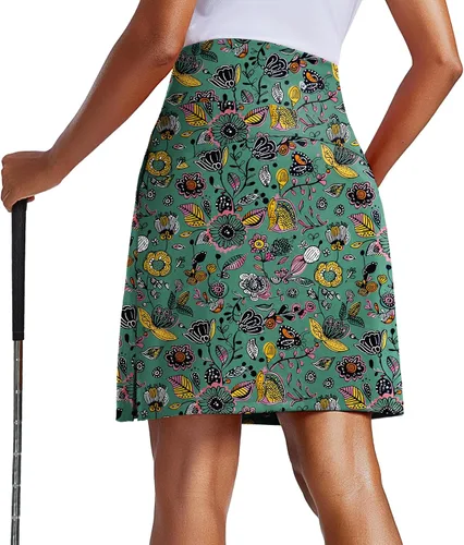 Vista 16 de PINSPARK Falda pantalón de 20 pulgadas para mujer, longitud a la rodilla, UPF 50+, faldas de golf con 3 bolsillos, cintura alta, falda pantalón