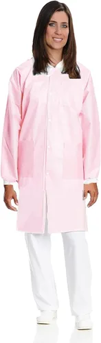 Vista 7 de Medical Nation Abrigos de laboratorio desechables de 1.76 oz/m², abrigo de laboratorio profesional hasta la rodilla, puños de punto, bolsillos Negro