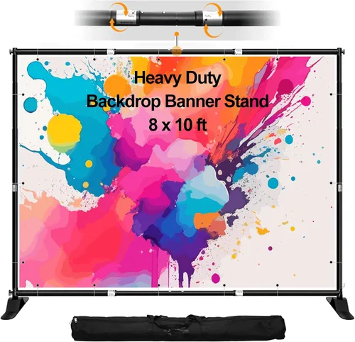 Vista 8 de FUDESY Soporte para telón de fondo de 8 x 8 pies, kit de soporte de fondo ajustable resistente con bolsa de transporte, soporte de marco