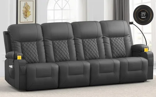Vista 21 de YONISEE Juego de muebles de sala de estar, sofá biplaza reclinable de 2 plazas y silla reclinable giratoria de 360° con masaje, sofá reclinable