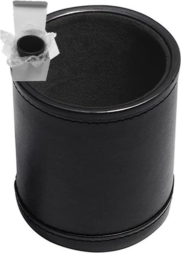 Vista 5 de Cyber-Deals Juego de dados de piel sintética negra con forro de fieltro negro de felpa + dados de metal de aleación de zinc de 0.630 pulgadas, caja