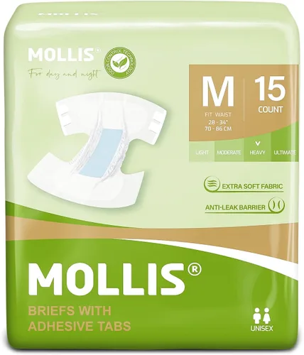 Vista 8 de MOLLIS Pañales para adultos para mujeres y hombres, calzoncillos desechables unisex para incontinencia con pestañas, control de olores, talla S, 15