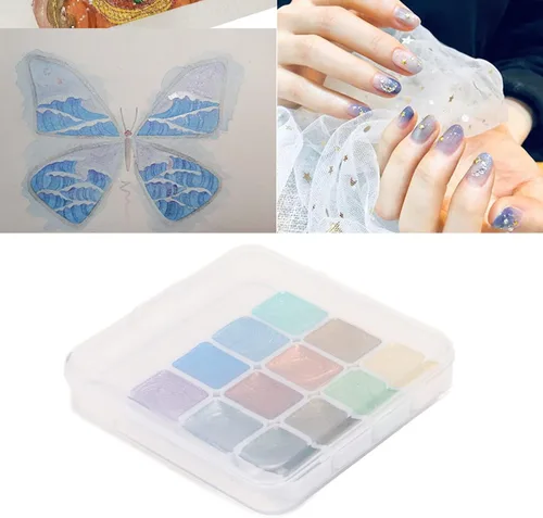 Vista 3 de Juego de pintura de acuarela de 12 colores, pintura metálica con purpurina para colorear al agua, acuarela nacarada, pigmento sólido