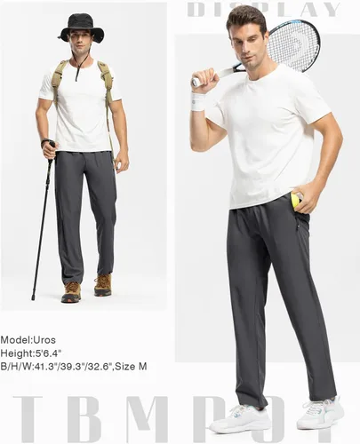 Vista 7 de TBMPOY Pantalones de viaje ligeros para hombre, atléticos, para deportes al aire libre, cintura elástica, resistentes al agua, 2 bolsillos