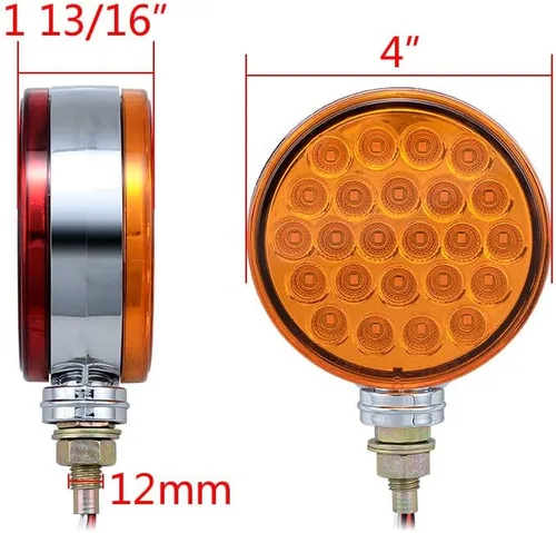 Vista 3 de Astra Depot 2 luces LED de 4 pulgadas redondas de doble cara para montaje en perno prisionero rojo/ámbar 48 luces LED de parada y giro con cromo