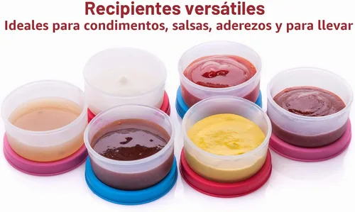 Vista 2 de SIGNORA WARE Recipientes para condimentos con tapas, paquete de 6 unidades de 1.3 onzas. Aderezo para ensalada pequeños recipientes