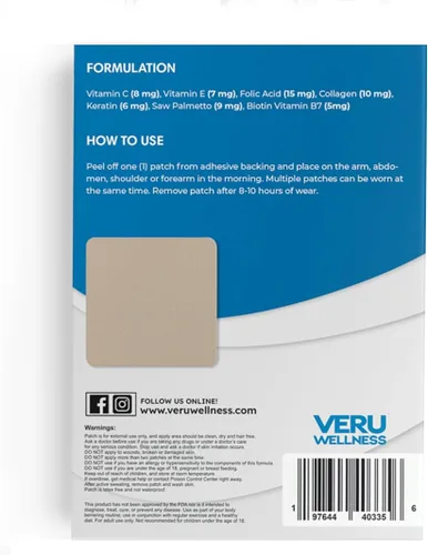 Vista 2 de Veru Wellness Biotin Plus Daily Patch - B7, Colágeno, parche autoadhesivo de liberación de tiempo (60 días)