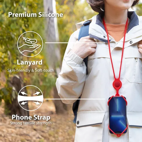 Vista 4 de BONE Lanyard - Correa para teléfono celular con ranura para tarjeta y bolsillo, cordón de silicona ajustable, soporte universal para iPhone