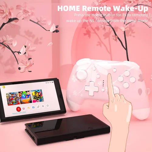 Vista 2 de Mytrix Updated Wireless Pro Controllers for Nintendo Switch, Windows PC iOS Android SteamSteam Deck, Sakura Pink Bluetooth Controller with