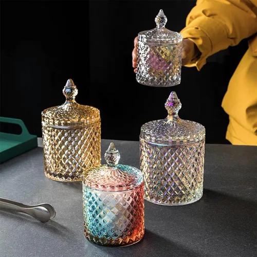 Vista 8 de Rainie Love Home - Juego básico de organización de almacenamiento de alimentos, tarro facetado de diamante de cristal con tapa de cristal, adecuado