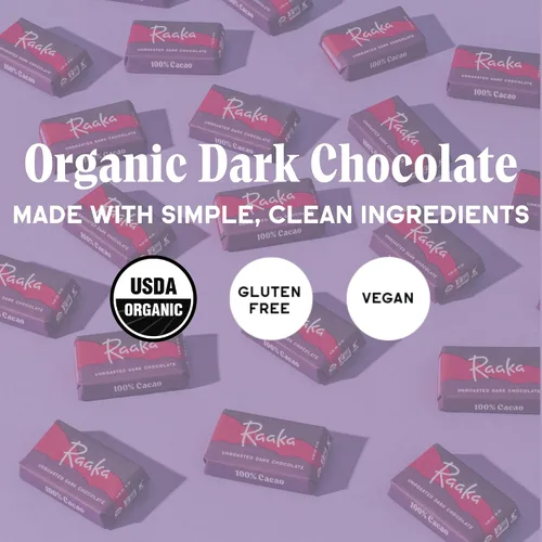 Vista 6 de Raaka Mini barras de chocolate, 100% cacao, orgánicas, kosher, veganas, sin gluten, comercio justo, sin soja, sin OMG, paleo, caja de 100 chocolates
