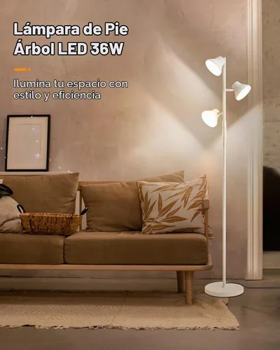 Vista 2 de SIBRILLE - Lámpara de pie LED, lámpara de pie moderna de 36W con control remoto y táctil, 4 temperaturas de color, lámpara de pie con 3 luces