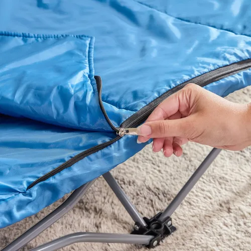 Vista 8 de Regalo My Cot Deluxe Cama portátil para niños pequeños, incluye saco de dormir, azul marino