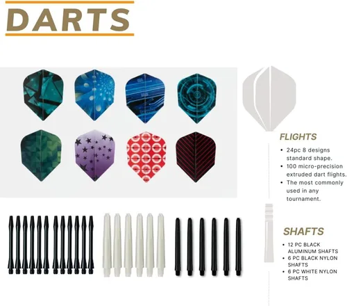 Vista 4 de Shot Taker Co. - Juego de dardos de punta suave, 12 piezas con 100 puntas de dardos adicionales, 24 protectores de vuelo y llave para tablero