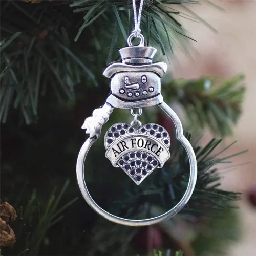 Vista 3 de Inspired Silver - Fuerza Aérea - Adorno de Navidad plateado - Adorno de árbol de Navidad con colgante de corazón azul con circonita cúbica