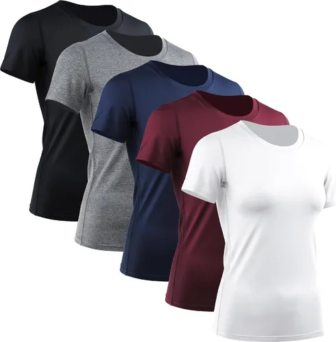 Vista 10 de CADMUS - Camisetas de compresión para mujer, paquete de 3/4/5 unidades, para correr, atléticas, de manga corta, para entrenamiento, yoga, gimnasio