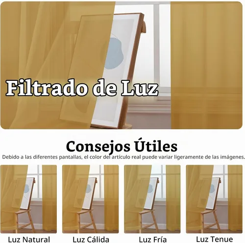 Vista 5 de Gwine Cortinas traslúcidas doradas de 96 pulgadas de largo, 2 paneles para Dorado