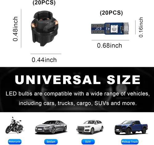 Vista 2 de Augeny - 20 unidades de luces LED T5 para salpicadero de coche, bombilla LED de alta luminosidad 3030-3SMD con enchufe giratorio, bombilla LED
