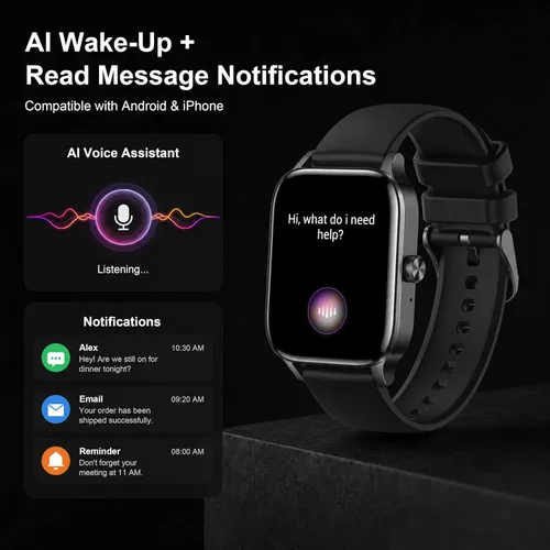 Vista 6 de Smart Watch for Men Women (Answer/Make Calls) 1.85" HD Step Activity Black Fitness Tracker Smartwatchr for Android iPhone Phones with Heart