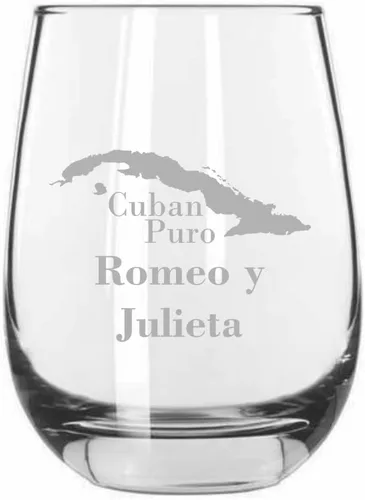 Vista 4 de Bolivar - Vaso de vino sin tallo con temática de cigarro cubano grabado de 15.25 onzas