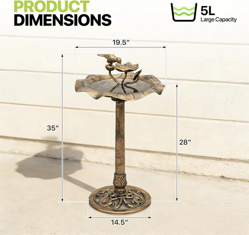 Vista 2 de Magshion Bañera y comedero para pájaros de 35 pulgadas para exteriores, bañera de pájaros con pedestal con diseño de loto vintage, construcción