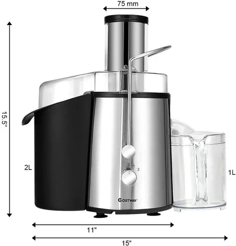 Vista 7 de COSTWAY Extractor de jugo, máquina exprimidora de acero inoxidable de boca ancha de 2.953 in, ajuste de 2 velocidades, máquina exprimidora de alta