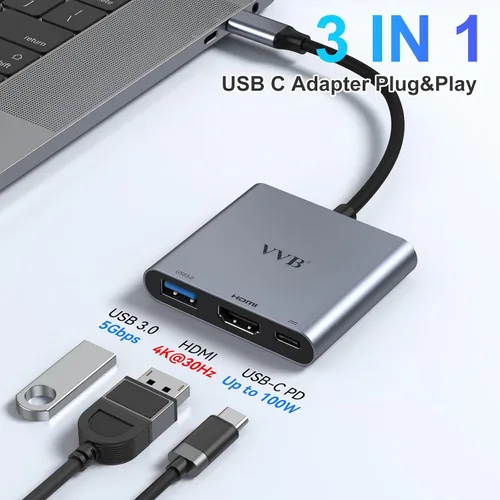 Vista 2 de Adaptador USB C a HDMI,Adaptador USB-C Hub Multipuerto Digital AV