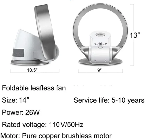 Vista 6 de HIIGH Ventilador sin aspas montado en la pared de 14 pulgadas, 26 W, control remoto/temporizador, ventilador de escritorio plegable sin hojas ultra