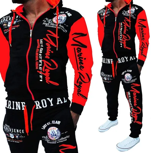 Vista 3 de HHGKED Conjunto de sudadera casual con capucha y cremallera completa con cintura elástica para hombre
