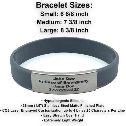 Vista 3 de Pulsera de identificación médica personalizada - Pulsera de seguridad para personas mayores grabada personalizada - Alerta de Alzheimer
