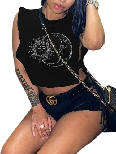 Vista 5 de Remidoo Camiseta corta sin mangas con estampado gráfico de letras para mujer