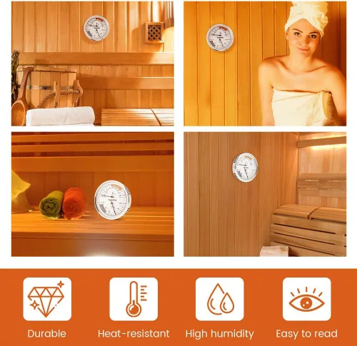 Vista 8 de Termómetro higrómetro de sauna 2 en 1, medidor de temperatura de sauna colgante para temperatura de humedad interior, rango de temperatura 70-250°F