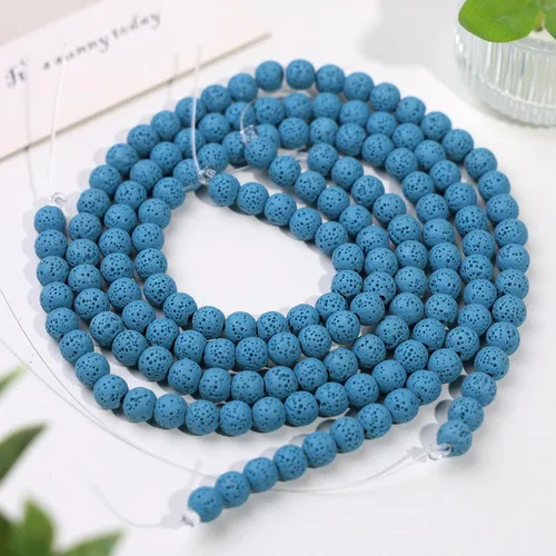 Vista 4 de rockcloud Cuentas redondas sueltas de piedra de lava azul de 0.315 in para hacer joyas, accesorios