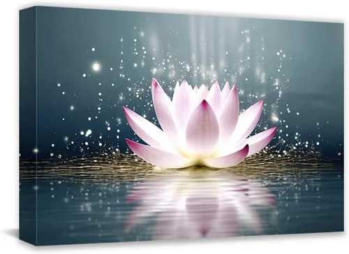 Vista 8 de QIXIANG Lienzo decorativo para pared, diseño de flor de loto, arte para pared, diseño de loto blanco, spa, meditación, yoga, decoración de sala