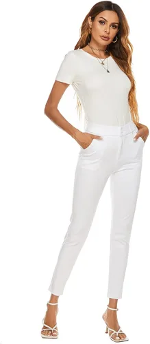 Vista 3 de Pantalones de trabajo elásticos cómodos y ajustados de cintura alta para mujer con bolsillos