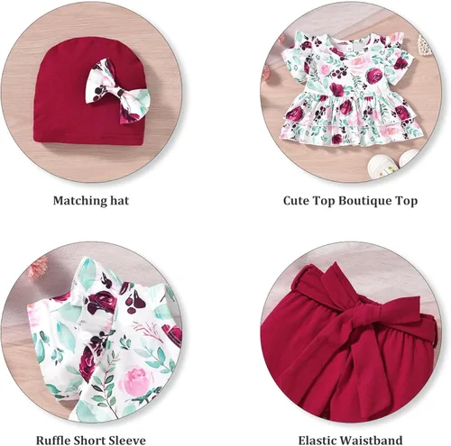 Vista 2 de fioukiay Conjunto de ropa para bebé recién nacida, pantalones florales con volantes