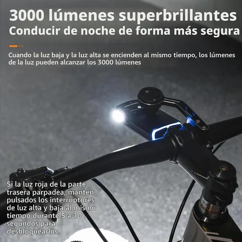 Vista 3 de ROCKBROS Luces de bicicleta de 10000 mAh USB-C recargables para bicicleta de noche - 3000 lúmenes brillantes luces de bicicleta - Más de 24 horas