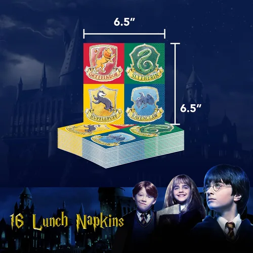 Vista 4 de Unique Paquete de vajilla de Harry Potter para 16 invitados, servilletas de almuerzo, postre y platos de cena, tema de libro de magos de Hogwarts