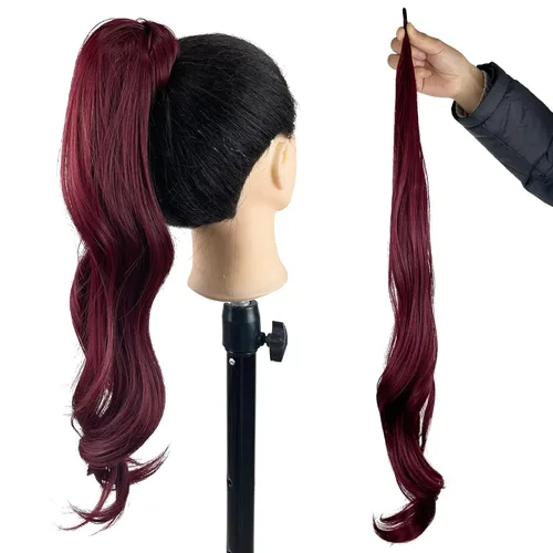 Vista 16 de Chicmoi Extensión de Cola de Caballo Negra de 32 Pulgadas Flexible, Envolvente, Extensiones de Cabello Ondulado Largo para Mujeres y Niñas, Cabello