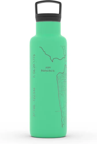Vista 159 de Well Told Botella de agua aislada con mapa de Washington DC grabado, botella de acero inoxidable grabada (21 onzas, blanco) botella aislada de mapa