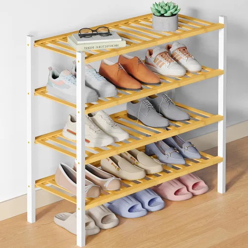 Vista 101 de Smiry Zapatero de bambú para armario, organizador de zapatos de madera de 3 niveles, estante apilable de almacenamiento de zapatos de madera
