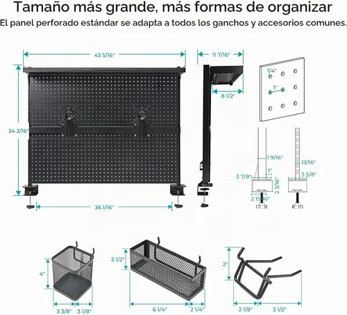 Vista 2 de EUREKA ERGONOMIC Tablero de clavijas con soporte para dos monitores, tablero de clavijas de acero para escritorio, accesorios para computadora