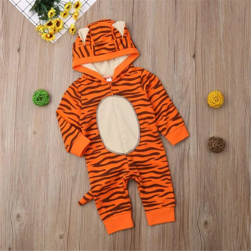 Vista 7 de LXXIASHI Mono unisex de manga larga con capucha para bebés y niñas con diseño de tigre 3D