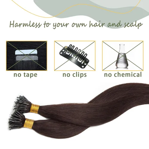 Vista 33 de SEGO Extensiones de cabello humano con micro cuentas, extensiones de cabello humano con micro bucle, lacio, natural, fusión fría, 1.76 oz/paquete
