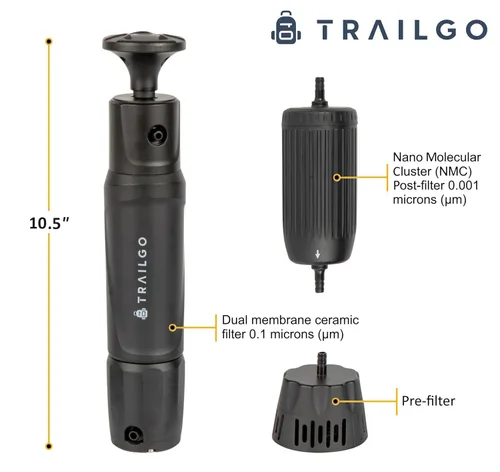 Vista 2 de Sistema táctico de filtración de agua XR de 0.001 micrones, nano filtración de grado militar, filtro de purificación portátil de 3 etapas de alto