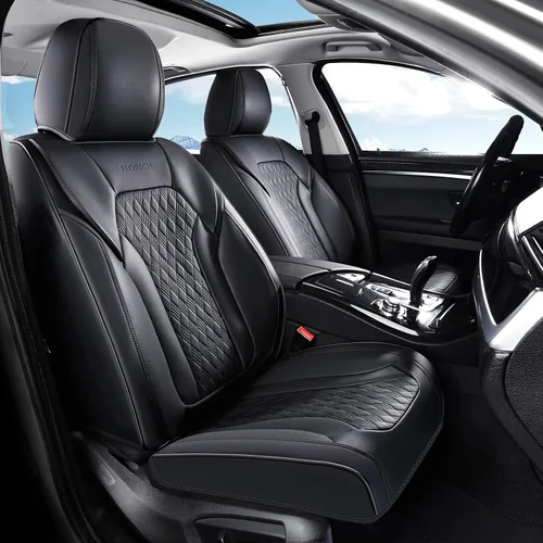 Vista 23 de FLORICH Fundas de asiento, juego completo de fundas de asiento de automóvil, fundas de asiento de cuero de napa de lujo, transpirables e marrón